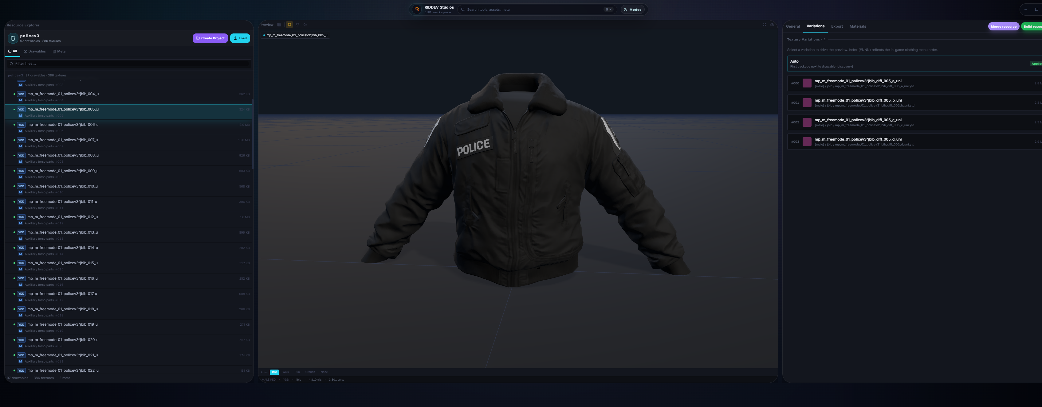 EUP Workshop auto-detecting 4 clothing variants in RidDev Studios