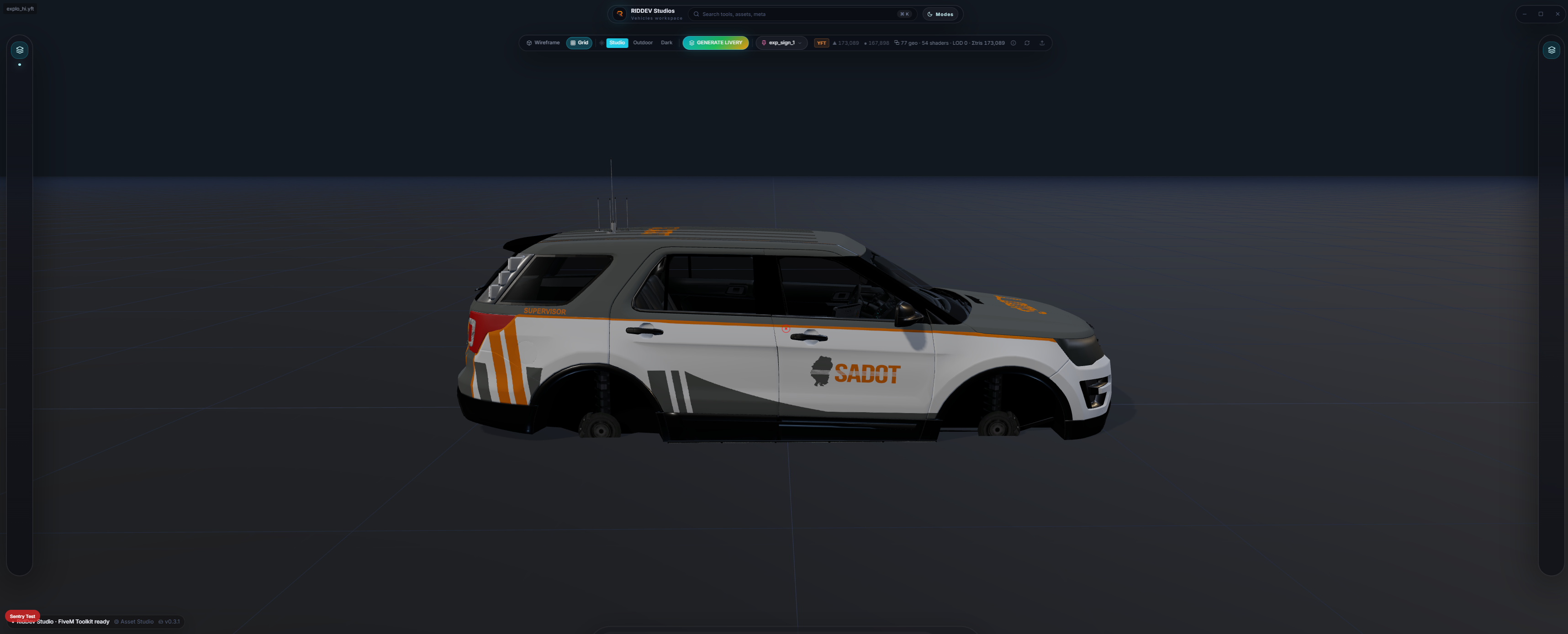 Live 3D vehicle livery preview in RidDev Studios
